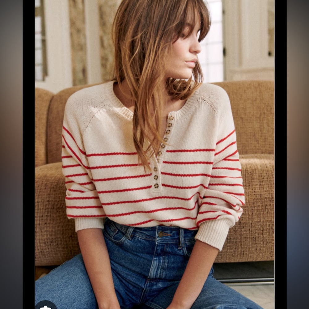 Sezane Leontine jumper in sold out ecru/coral , size medium